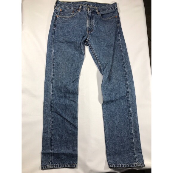Levis 505 Jeans Mens 34x34 Blue Denim Faded Straight Leg - Picture 1 of 7